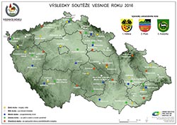 Mapa Vesnice roku - oceněné obce v krajských kolech 2016